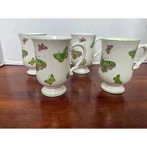 Crown Staffordshire Fine Bone China Butterfly Mugs (Qty. 4)